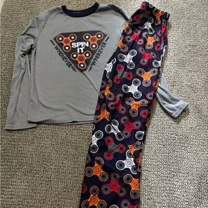 Komar Kids Gray Pajama Set with Vibrant Patterned Bottoms